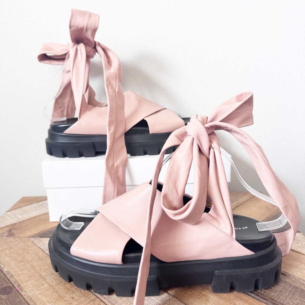 AGL Pink Leather Ankle Wrap Platform Sandals w/flaw - Picture 5 of 13